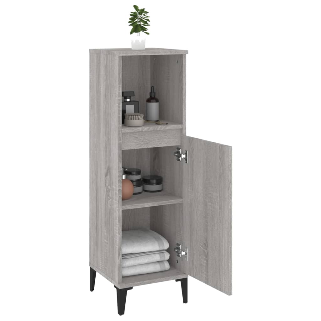 Badkamerkast 30x30x100 cm bewerkt hout grijs sonoma eikenkleur is nu te koop bij PeponiXL, paradijselijk wonen!