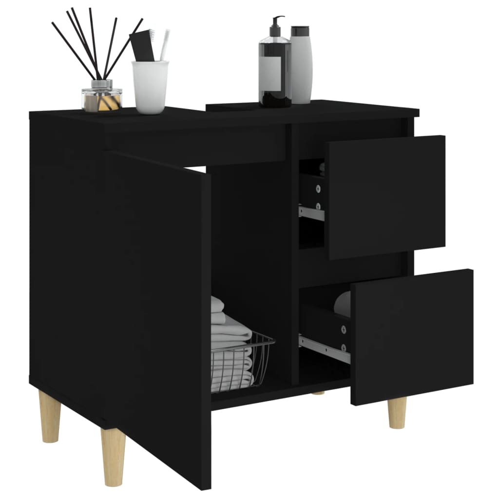 Badkamerkast 65x33x60 cm bewerkt hout zwart is nu te koop bij PeponiXL, paradijselijk wonen!
