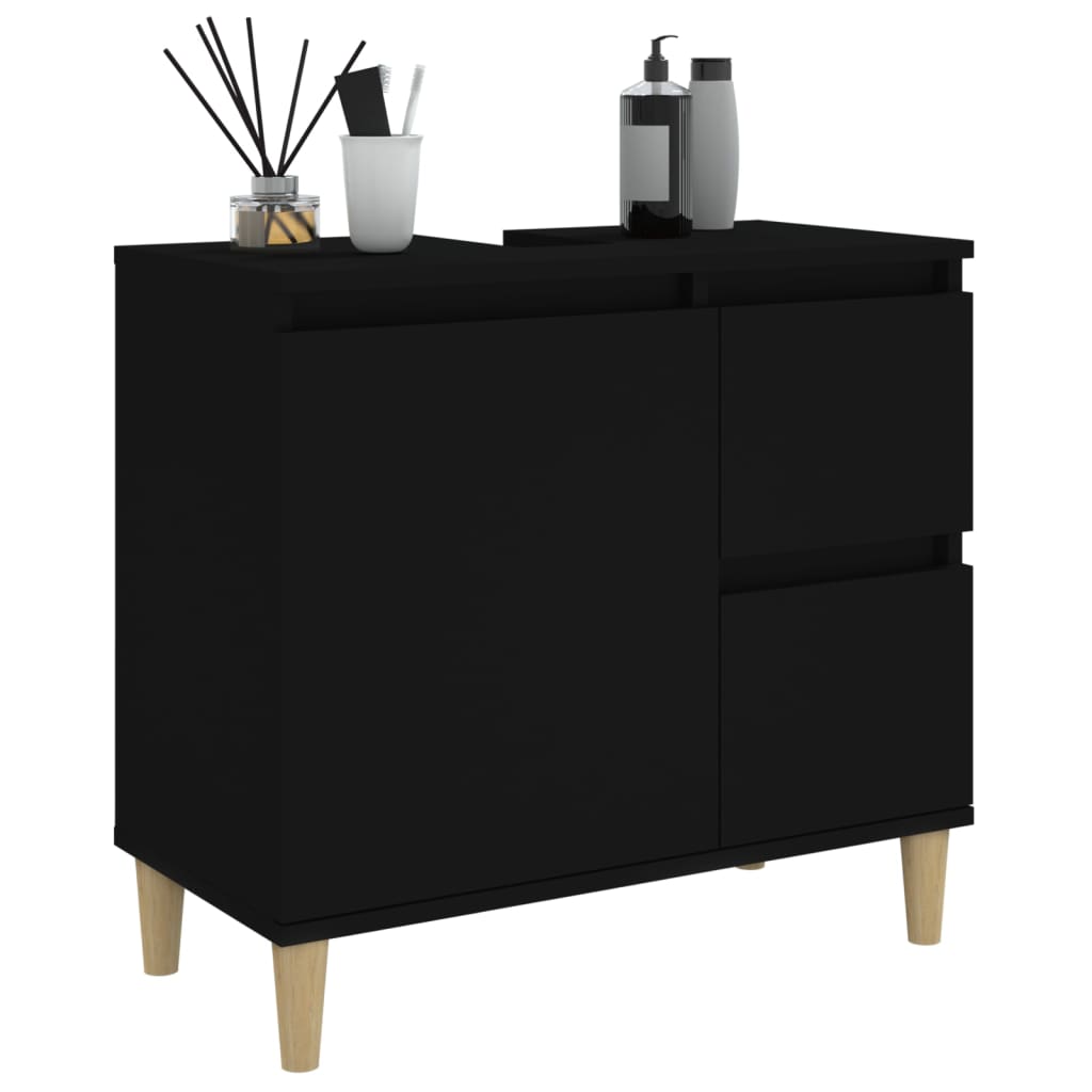 Badkamerkast 65x33x60 cm bewerkt hout zwart is nu te koop bij PeponiXL, paradijselijk wonen!