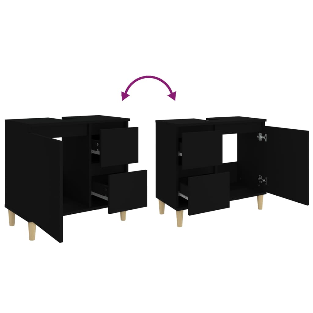 Badkamerkast 65x33x60 cm bewerkt hout zwart is nu te koop bij PeponiXL, paradijselijk wonen!
