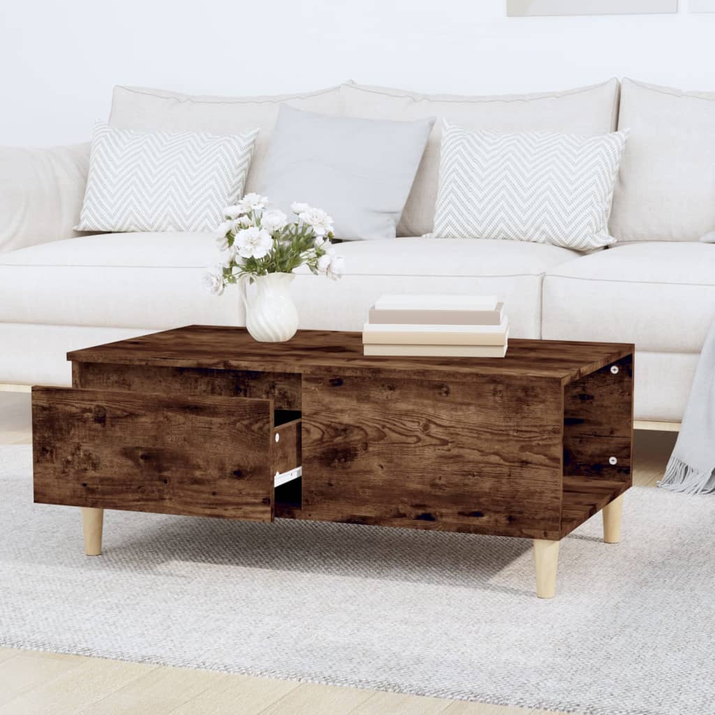Salontafel 90x50x36,5 cm bewerkt hout gerookt eikenkleurig is nu te koop bij PeponiXL, paradijselijk wonen!