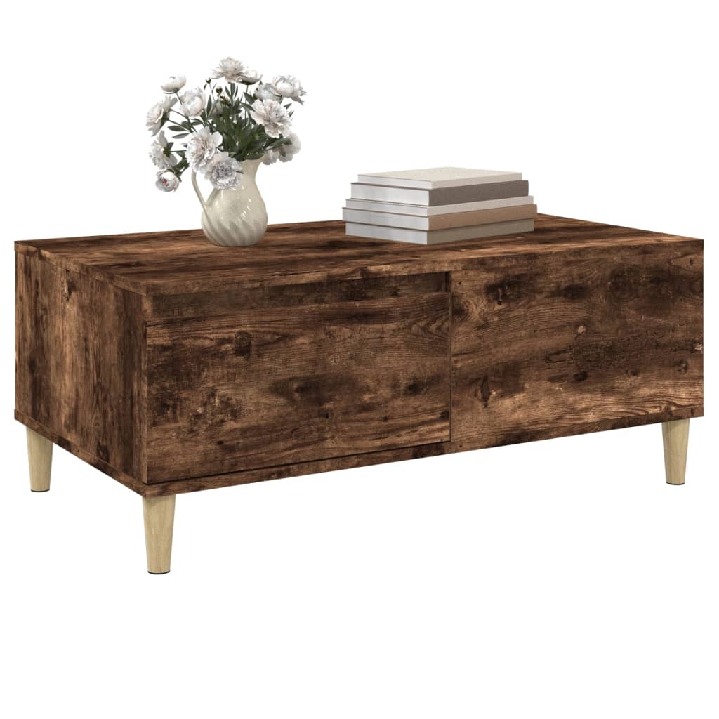 Salontafel 90x50x36,5 cm bewerkt hout gerookt eikenkleurig is nu te koop bij PeponiXL, paradijselijk wonen!