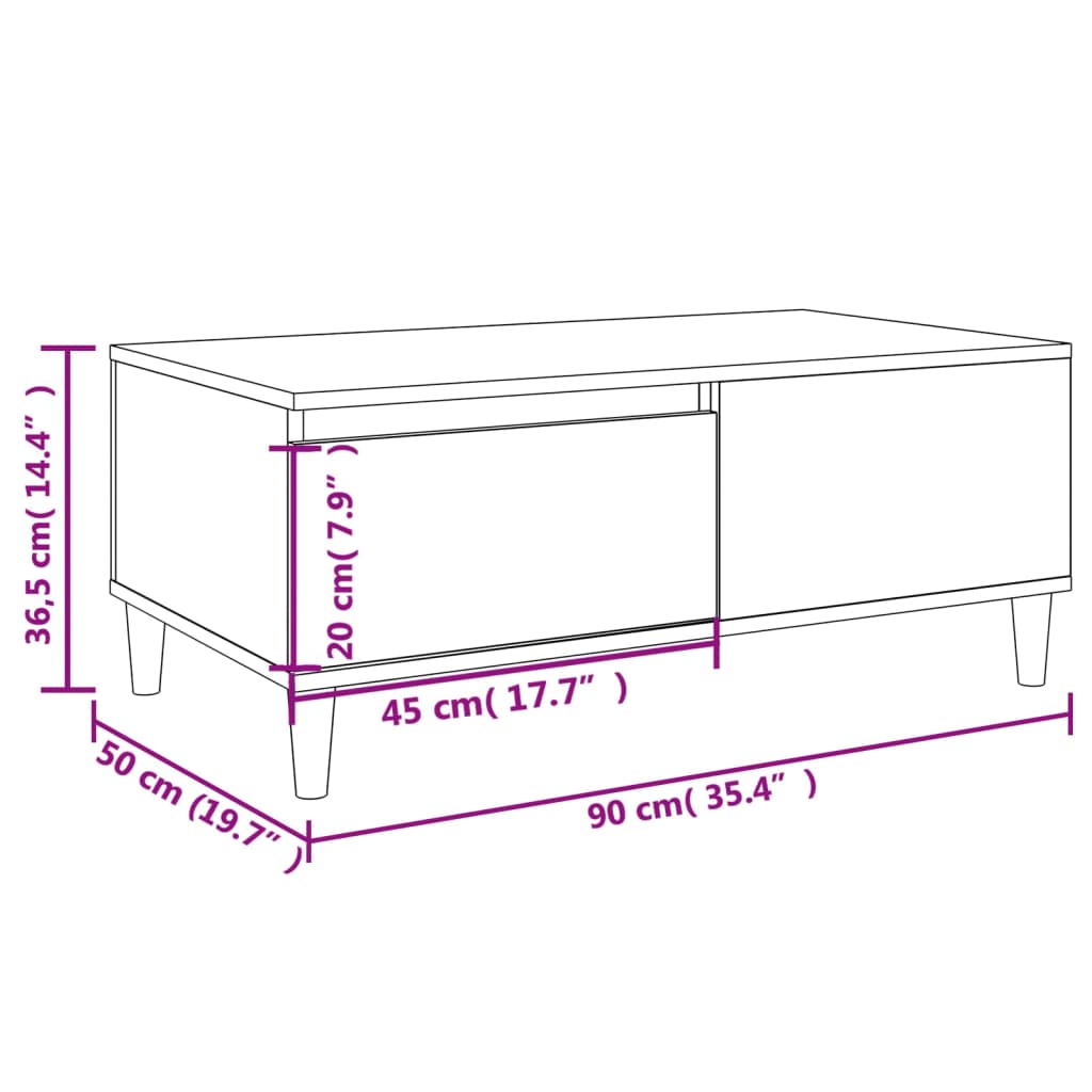 Salontafel 90x50x36,5 cm bewerkt hout gerookt eikenkleurig is nu te koop bij PeponiXL, paradijselijk wonen!