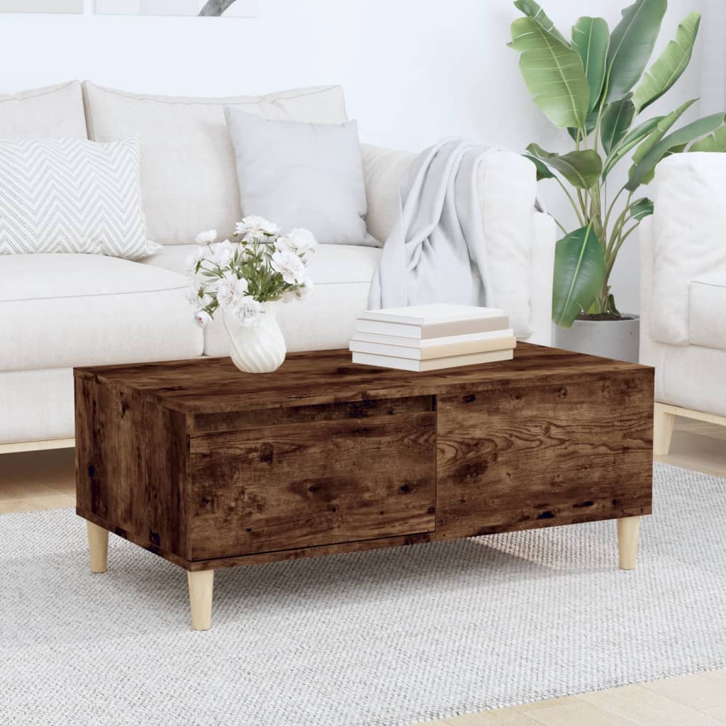 Salontafel 90x50x36,5 cm bewerkt hout gerookt eikenkleurig is nu te koop bij PeponiXL, paradijselijk wonen!