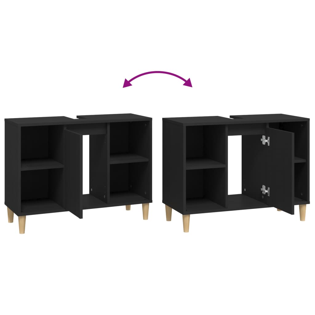 Wastafelkast 80x33x60 cm bewerkt hout zwart is nu te koop bij PeponiXL, paradijselijk wonen!