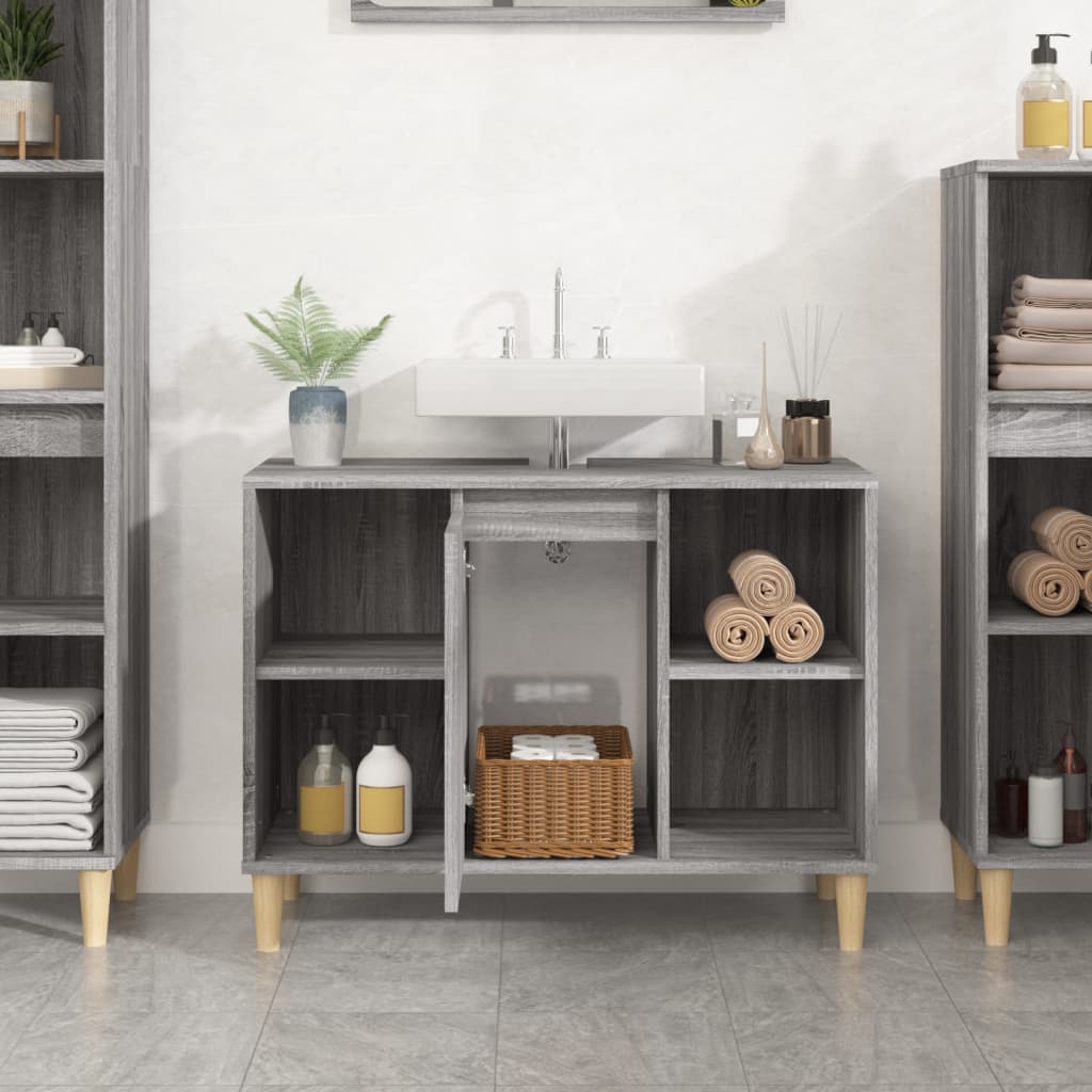 Wastafelkast 80x33x60 cm bewerkt hout grijs sonoma eikenkleurig is nu te koop bij PeponiXL, paradijselijk wonen!