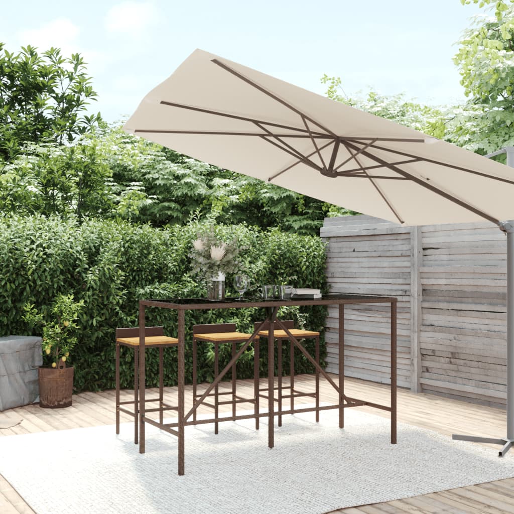 Bartafel met glazen blad 180x70x110 cm poly rattan bruin is nu te koop bij PeponiXL, paradijselijk wonen!