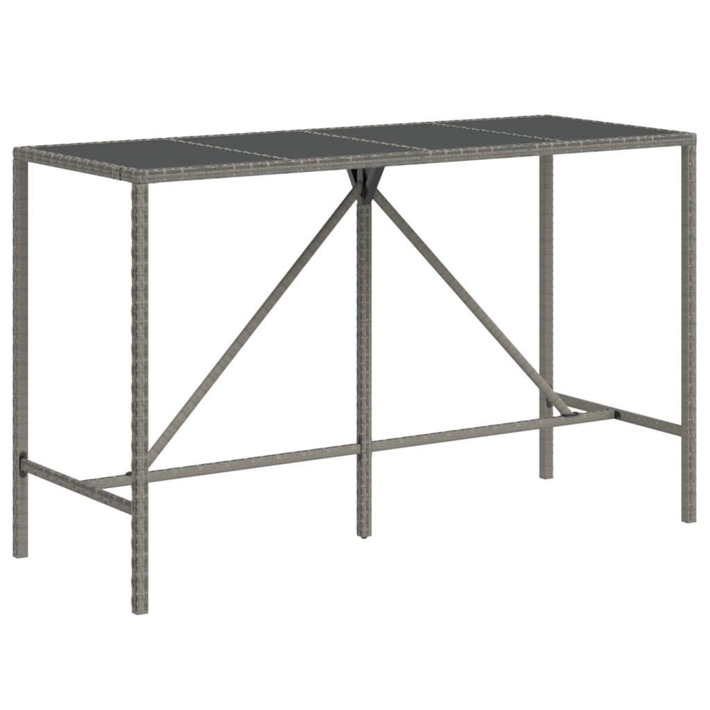 Bartafel met glazen blad 180x70x110 cm poly rattan grijs is nu te koop bij PeponiXL, paradijselijk wonen!