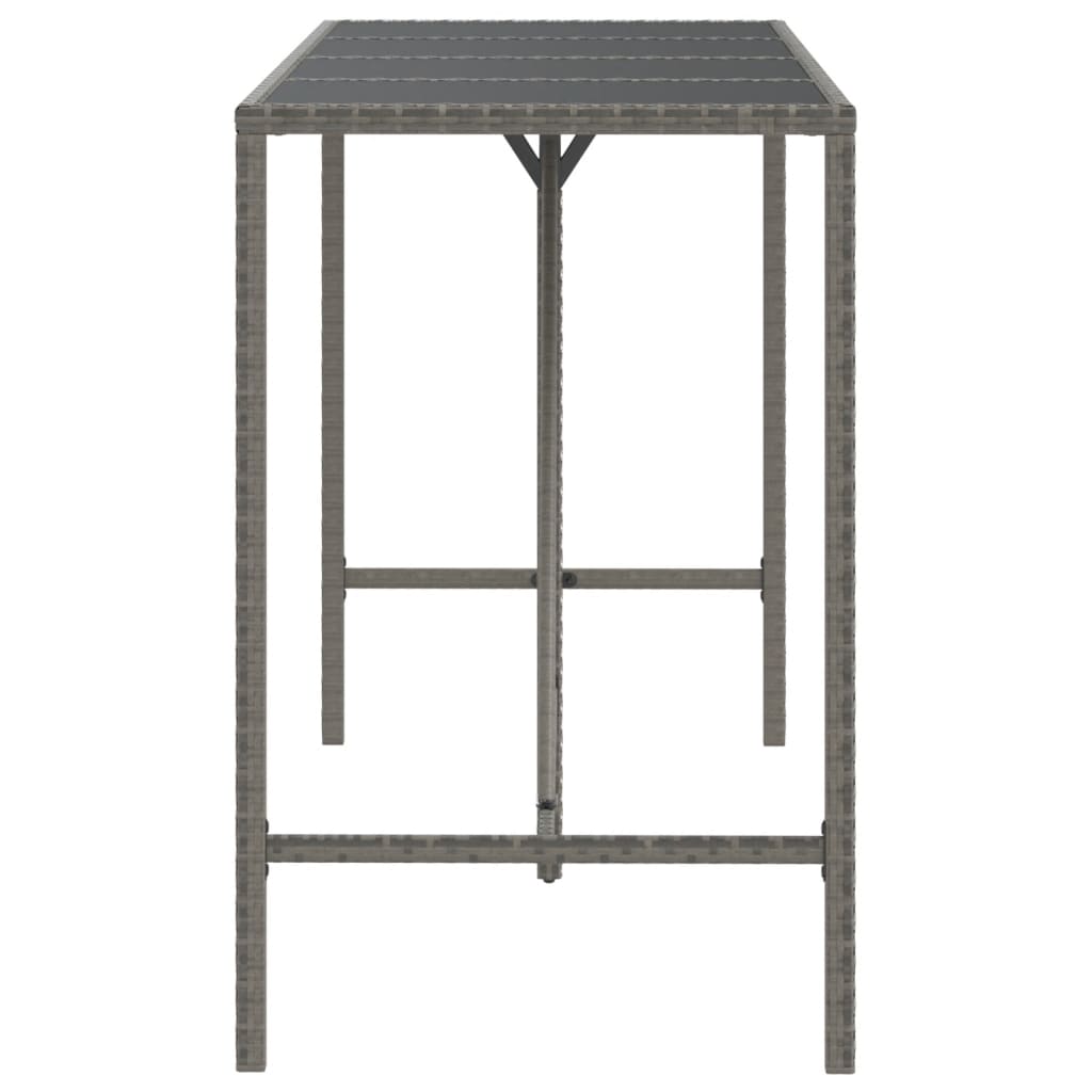 Bartafel met glazen blad 180x70x110 cm poly rattan grijs is nu te koop bij PeponiXL, paradijselijk wonen!