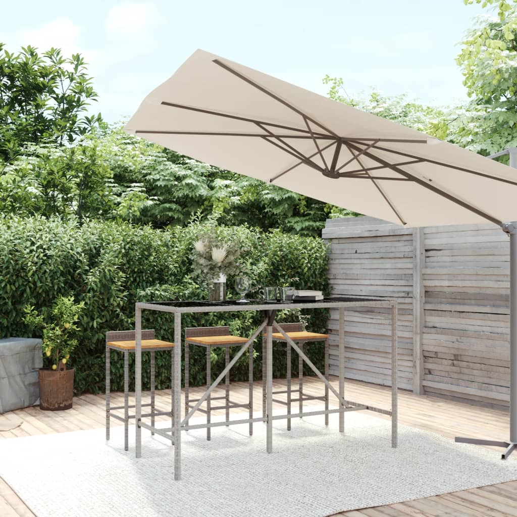 Bartafel met glazen blad 180x70x110 cm poly rattan grijs is nu te koop bij PeponiXL, paradijselijk wonen!