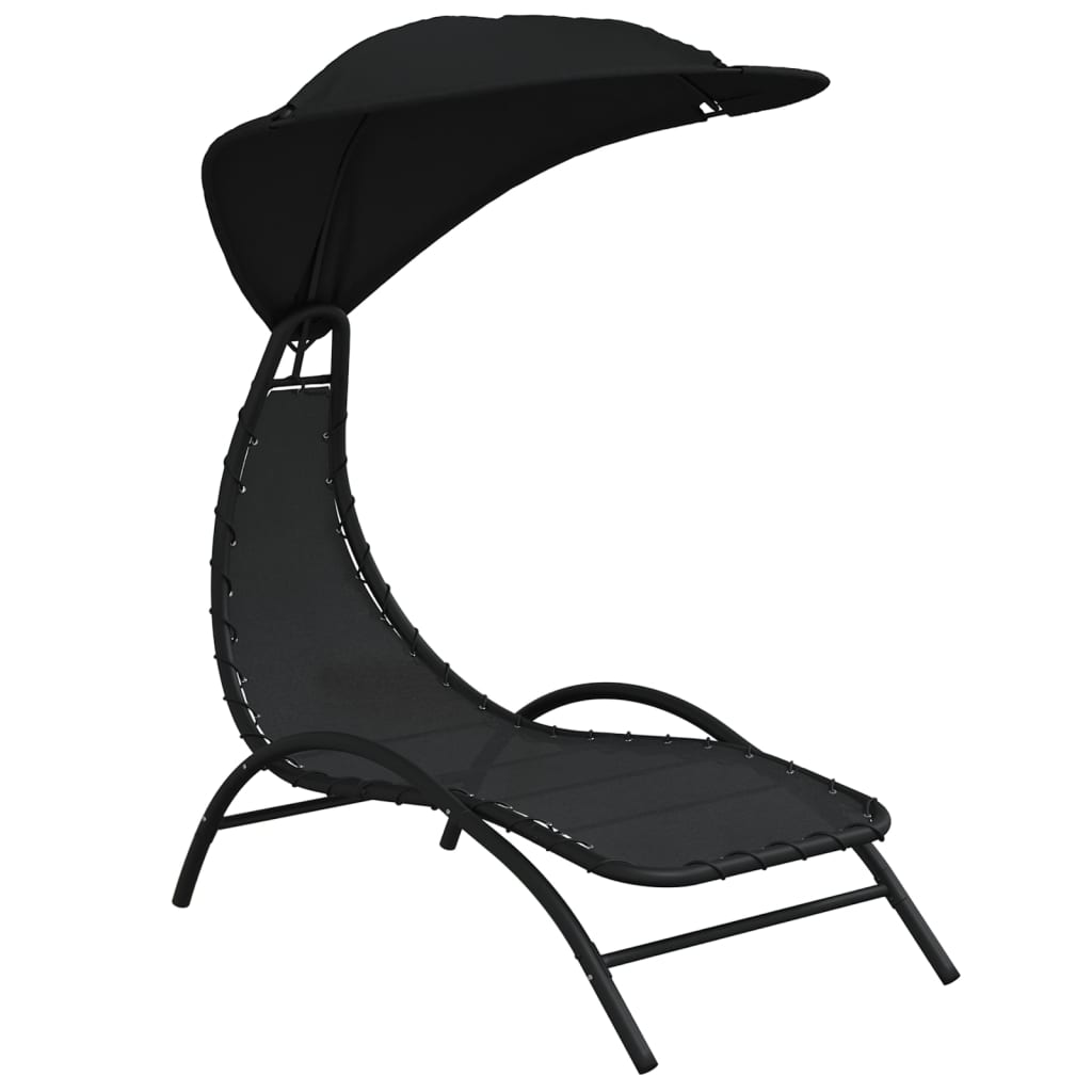 Ligbed met luifel 167x80x195 cm stof en staal zwart is nu te koop bij PeponiXL, paradijselijk wonen!