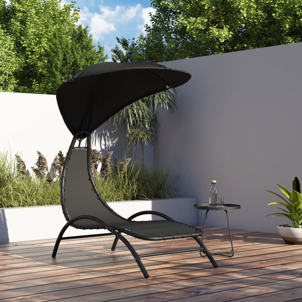 Ligbed met luifel 167x80x195 cm stof en staal zwart is nu te koop bij PeponiXL, paradijselijk wonen!