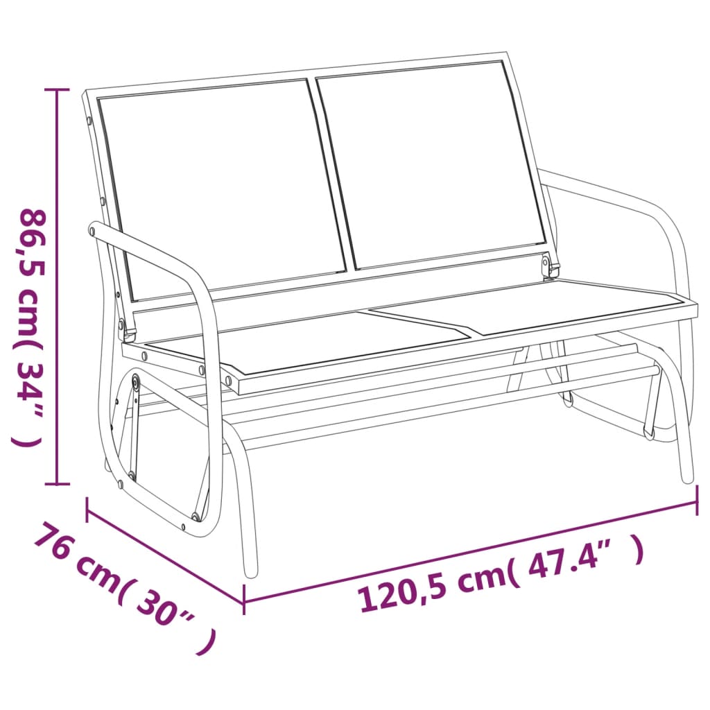 Schuifbank tuin 120,5x76x86,5 cm textielfolie en staal bruin is nu te koop bij PeponiXL, paradijselijk wonen!