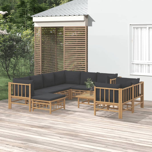 10-delige Loungeset met kussens bamboe donkergrijs is nu te koop bij PeponiXL, paradijselijk wonen!