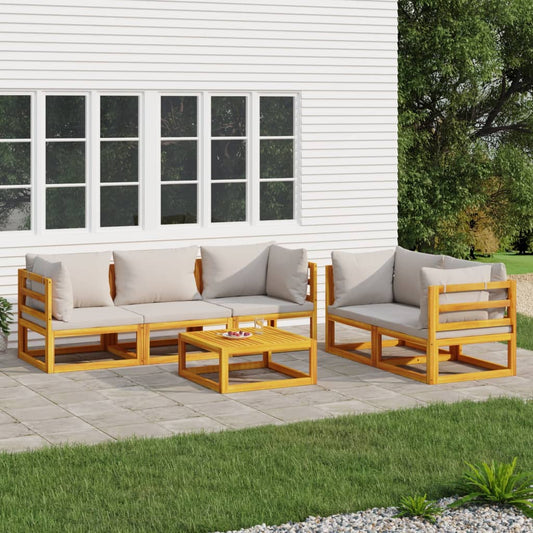 6-delige Loungeset met lichtgrijze kussens massief hout is nu te koop bij PeponiXL, paradijselijk wonen!