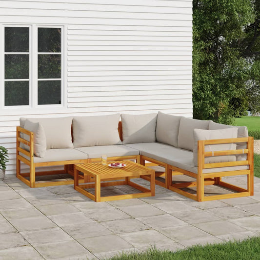 6-delige Loungeset met lichtgrijze kussens massief hout is nu te koop bij PeponiXL, paradijselijk wonen!