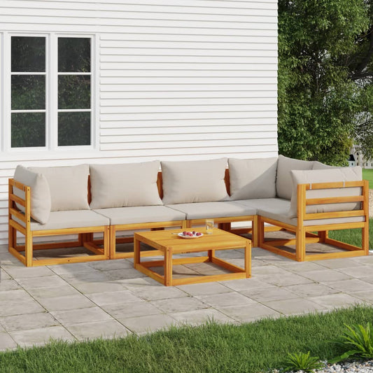 6-delige Loungeset met lichtgrijze kussens massief hout is nu te koop bij PeponiXL, paradijselijk wonen!