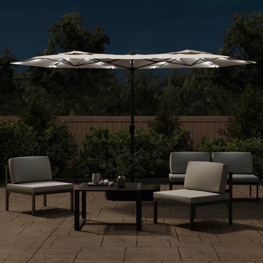Parasol dubbel dak met LED 316x145 cm zandwit is nu te koop bij PeponiXL, paradijselijk wonen!