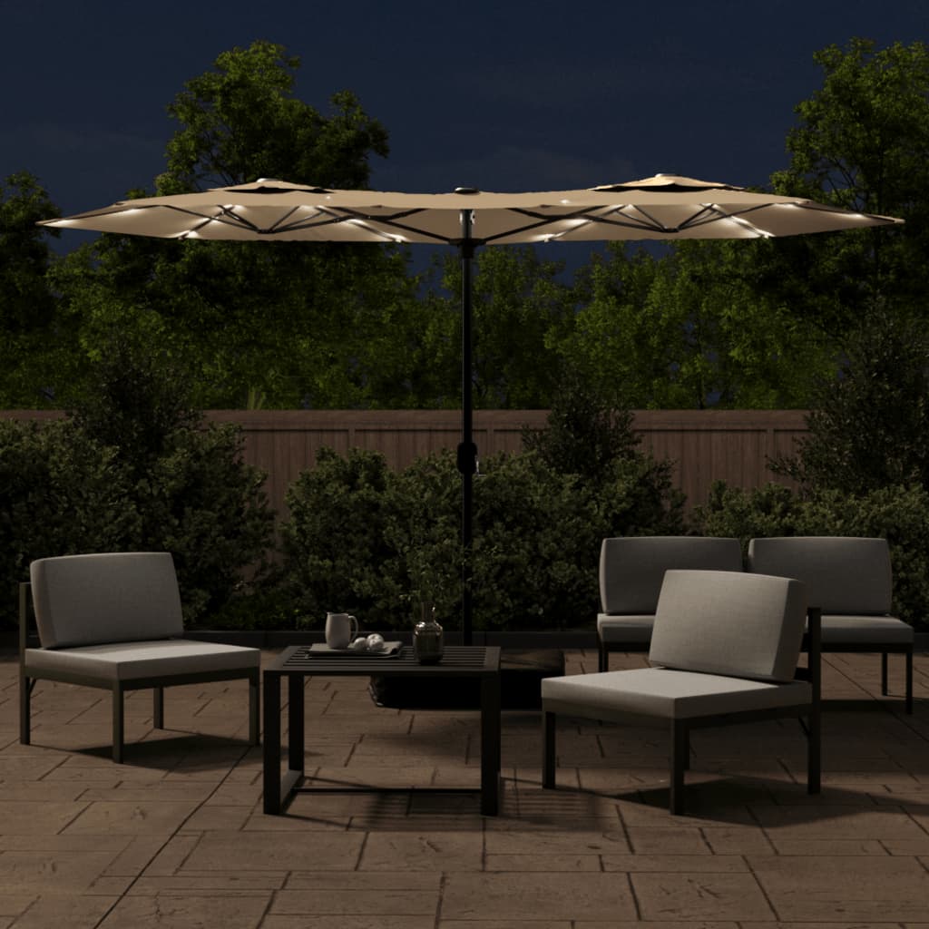 Parasol dubbel dak met LED's 316x145 cm taupe is nu te koop bij PeponiXL, paradijselijk wonen!