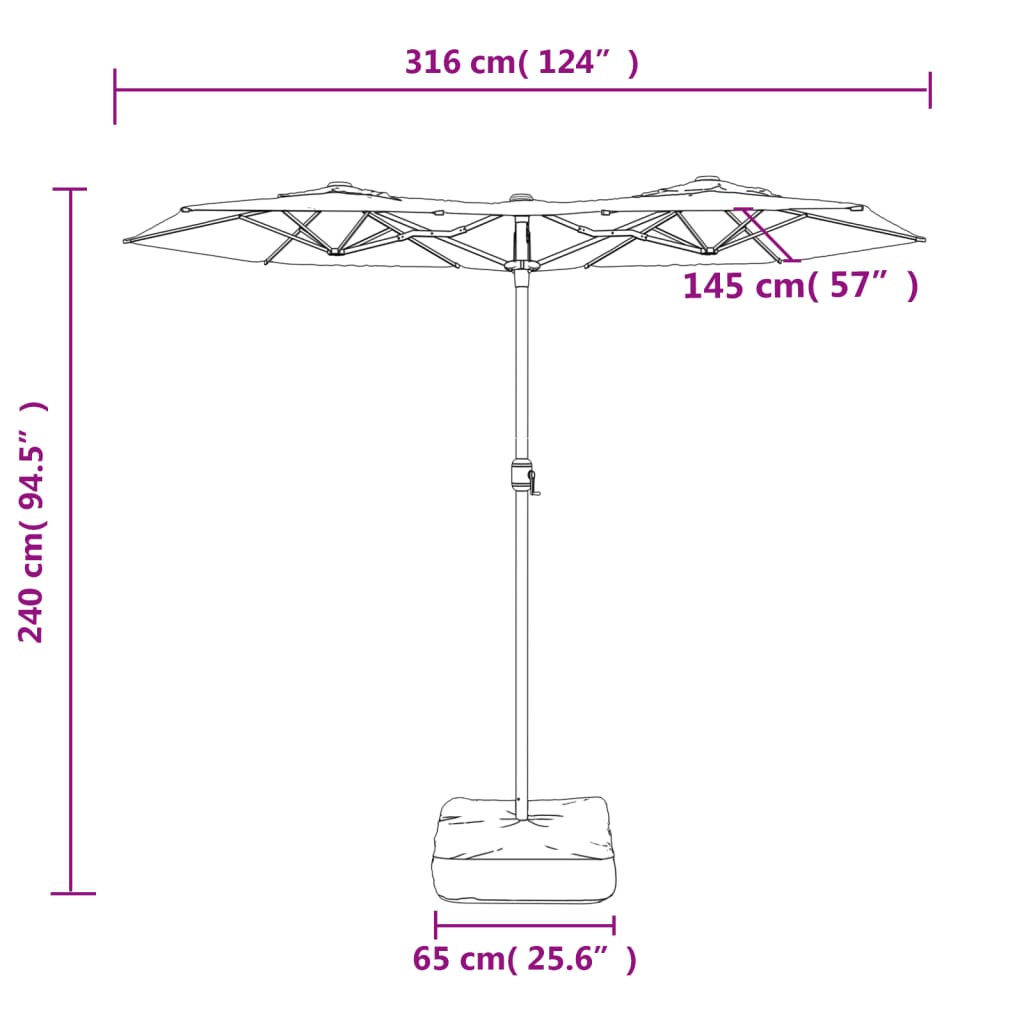 Parasol dubbel dak met LED's 316x145 cm taupe is nu te koop bij PeponiXL, paradijselijk wonen!