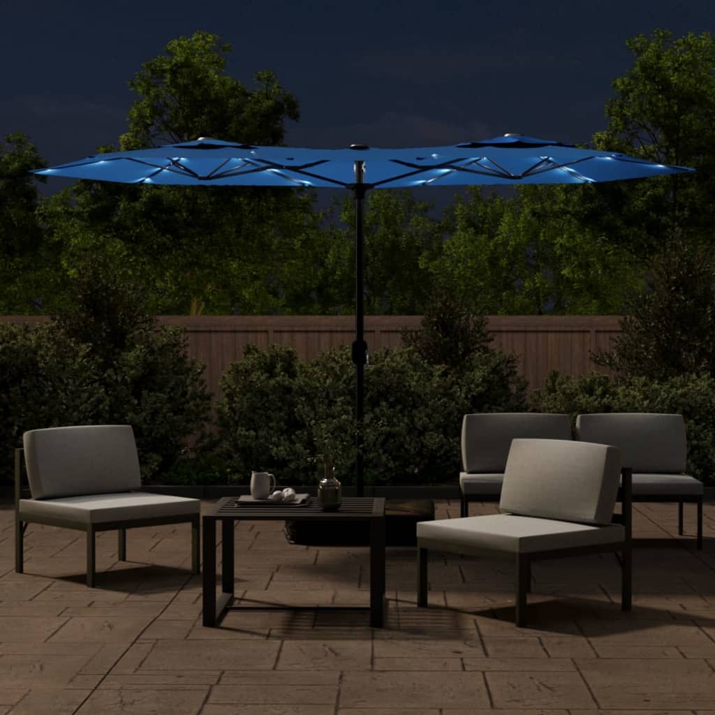 Parasol dubbel dak met LED 316x145 cm azuurblauw is nu te koop bij PeponiXL, paradijselijk wonen!