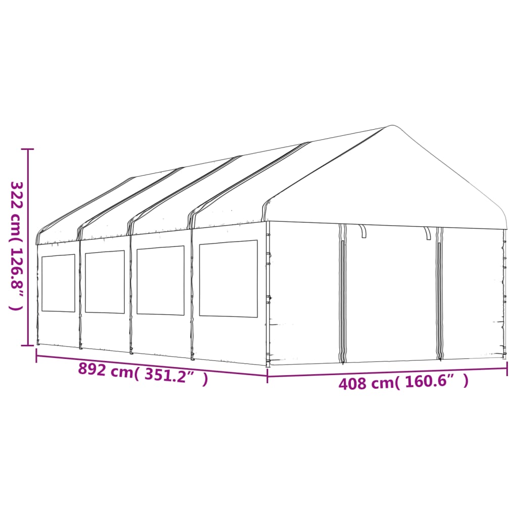 Prieel met dak 8,92x4,08x3,22 m polyetheen wit is nu te koop bij PeponiXL, paradijselijk wonen!