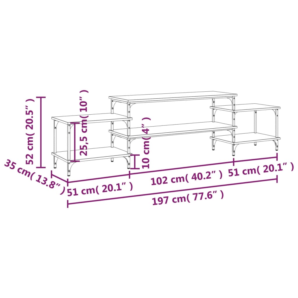 Tv-meubel 197x35x52 cm bewerkt hout grijs sonoma eikenkleurig is nu te koop bij PeponiXL, paradijselijk wonen!