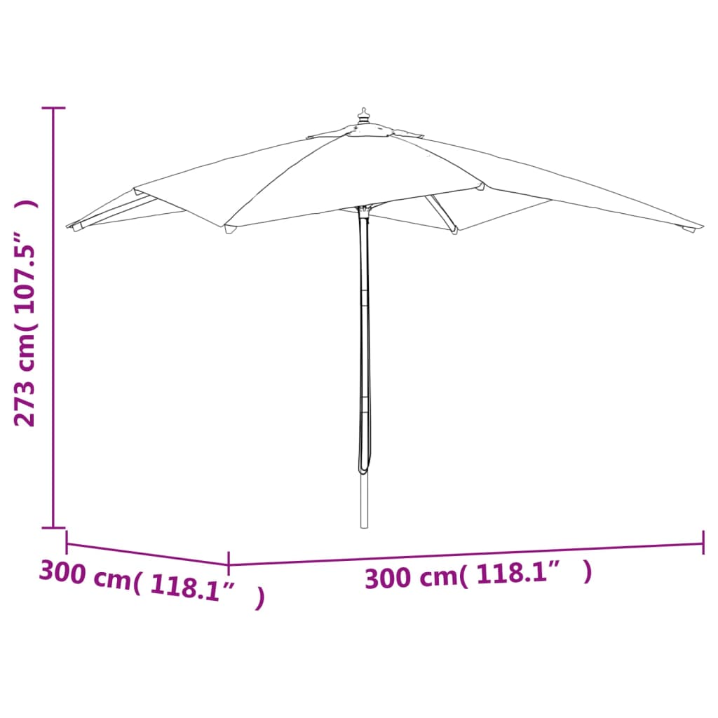 Parasol met houten paal 300x300x273 cm zwart is nu te koop bij PeponiXL, paradijselijk wonen!