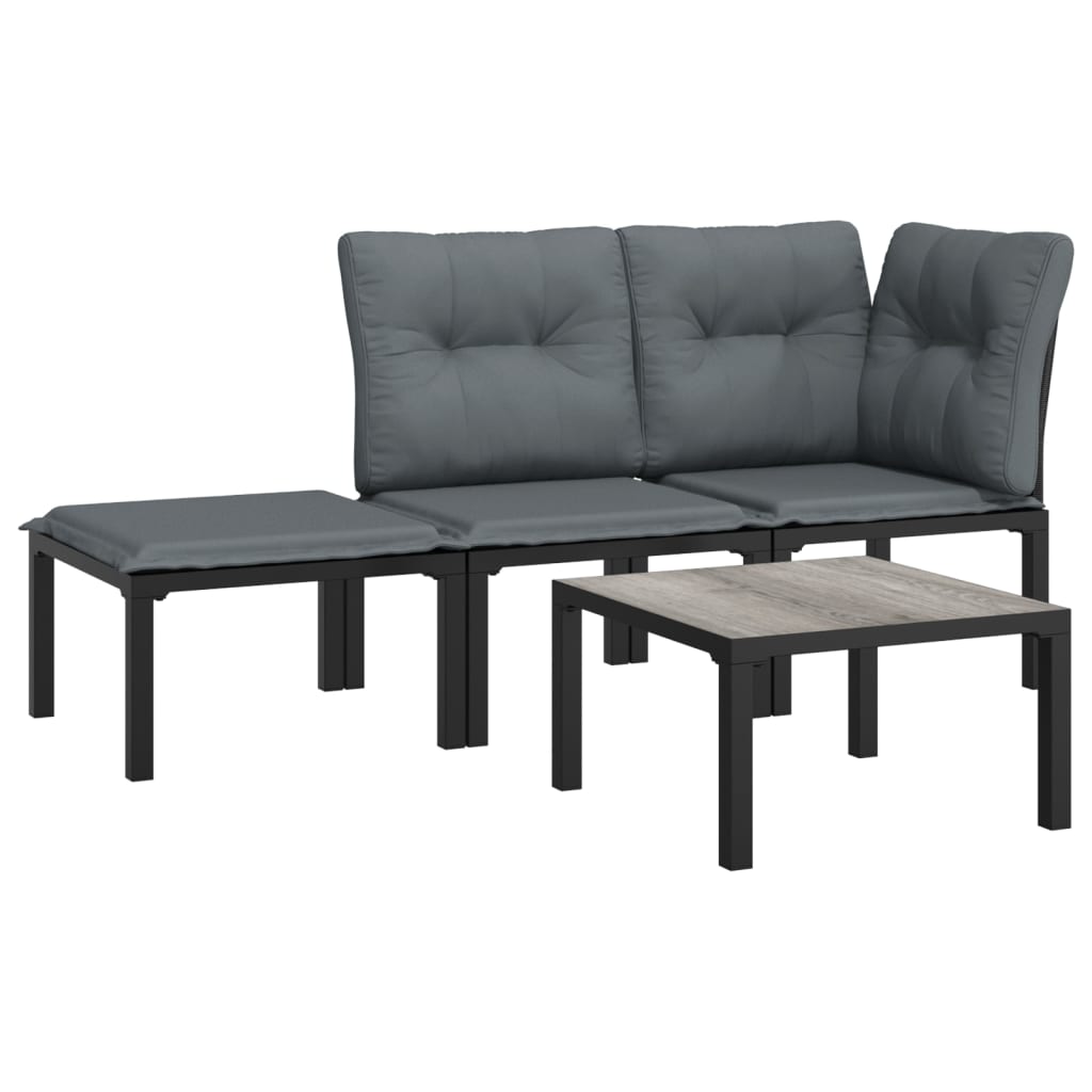 4-delige Loungeset poly rattan zwart en grijs is nu te koop bij PeponiXL, paradijselijk wonen!