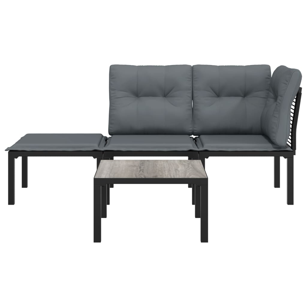 4-delige Loungeset poly rattan zwart en grijs is nu te koop bij PeponiXL, paradijselijk wonen!