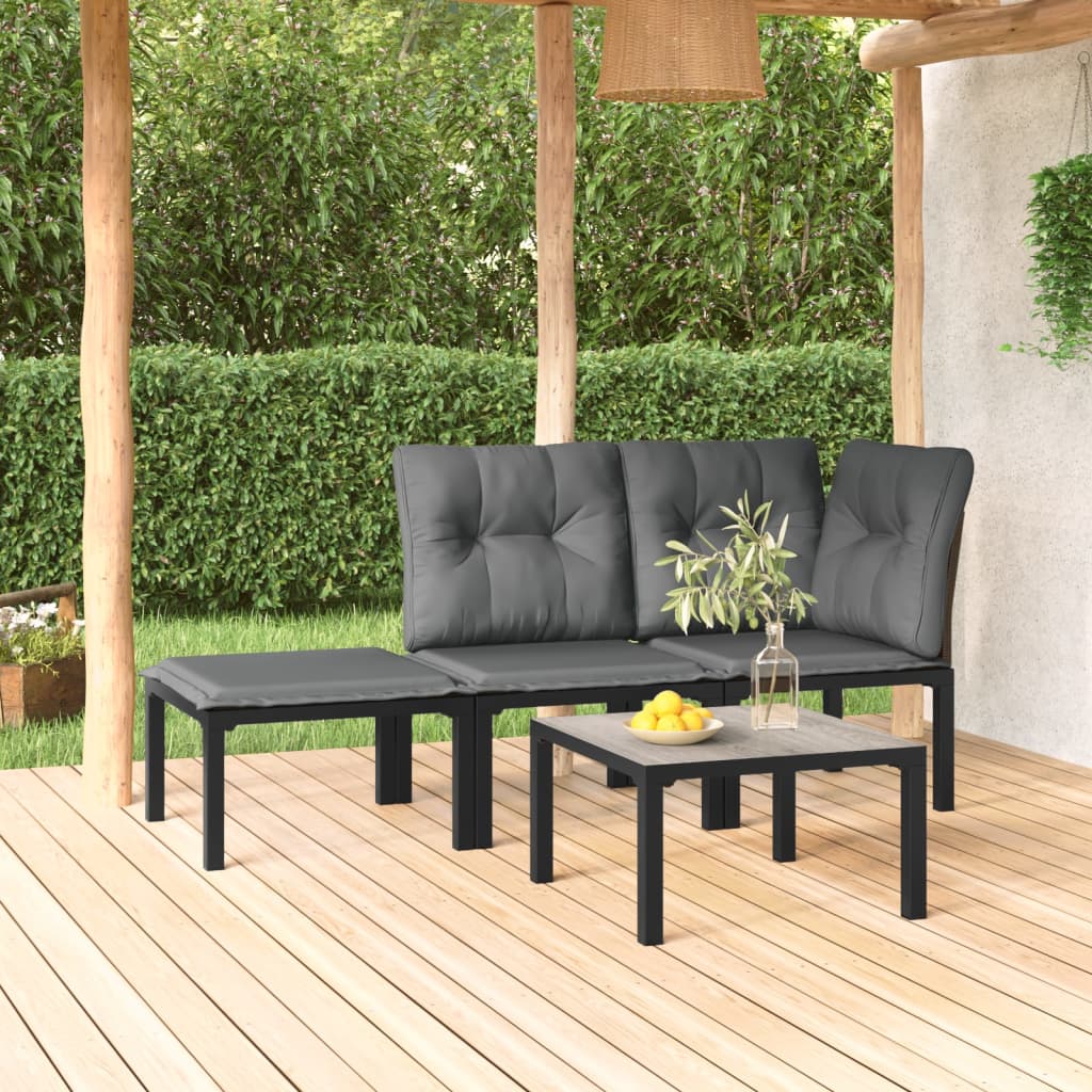 4-delige Loungeset poly rattan zwart en grijs is nu te koop bij PeponiXL, paradijselijk wonen!