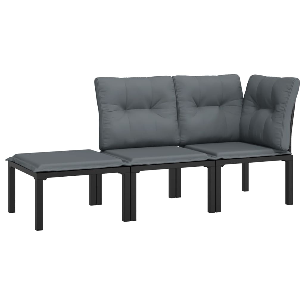 3-delige Loungeset met kussens poly rattan zwart en grijs is nu te koop bij PeponiXL, paradijselijk wonen!