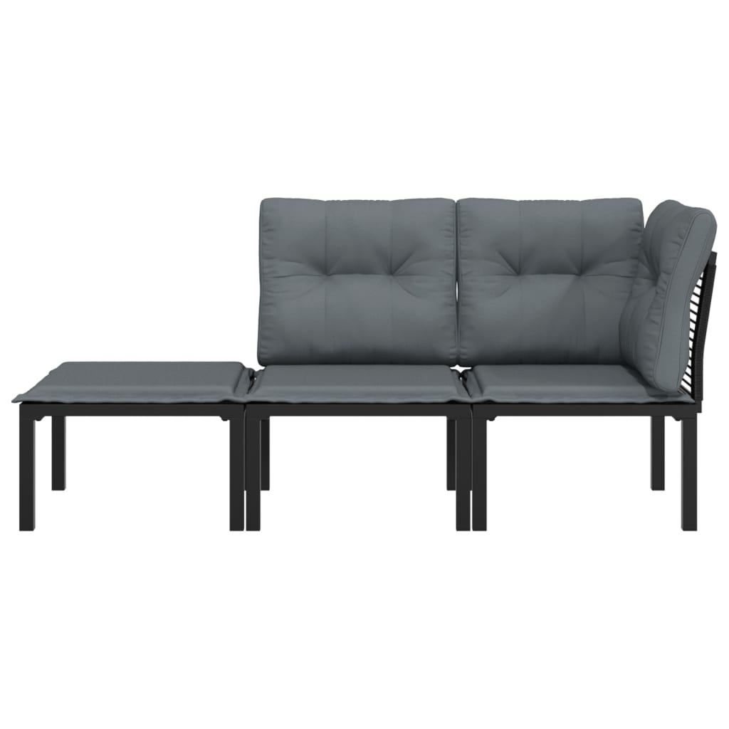 3-delige Loungeset met kussens poly rattan zwart en grijs is nu te koop bij PeponiXL, paradijselijk wonen!