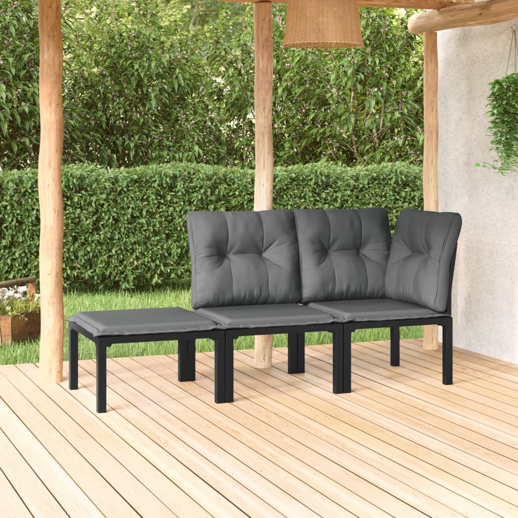 3-delige Loungeset met kussens poly rattan zwart en grijs is nu te koop bij PeponiXL, paradijselijk wonen!