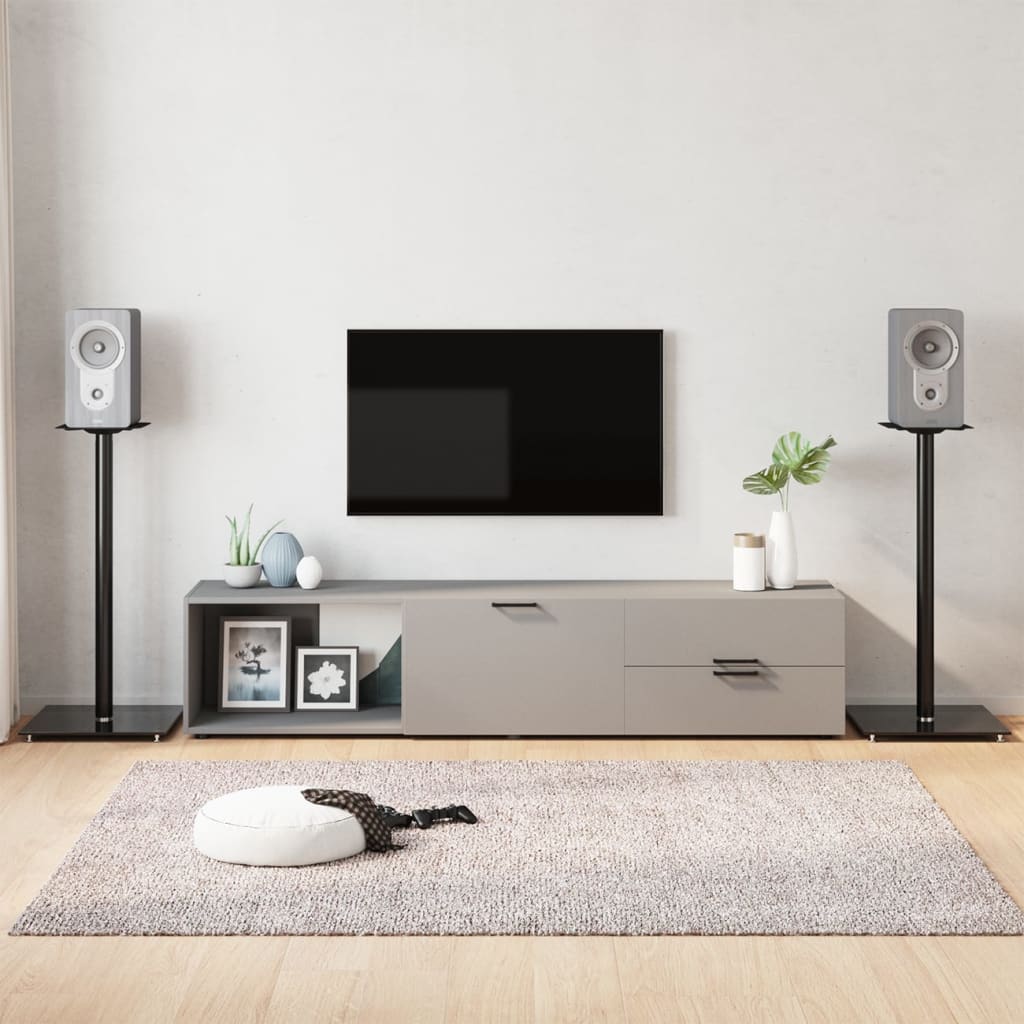 Luidsprekerstandaards 2 st 1 pijler gehard glas zwart is nu te koop bij PeponiXL, paradijselijk wonen!