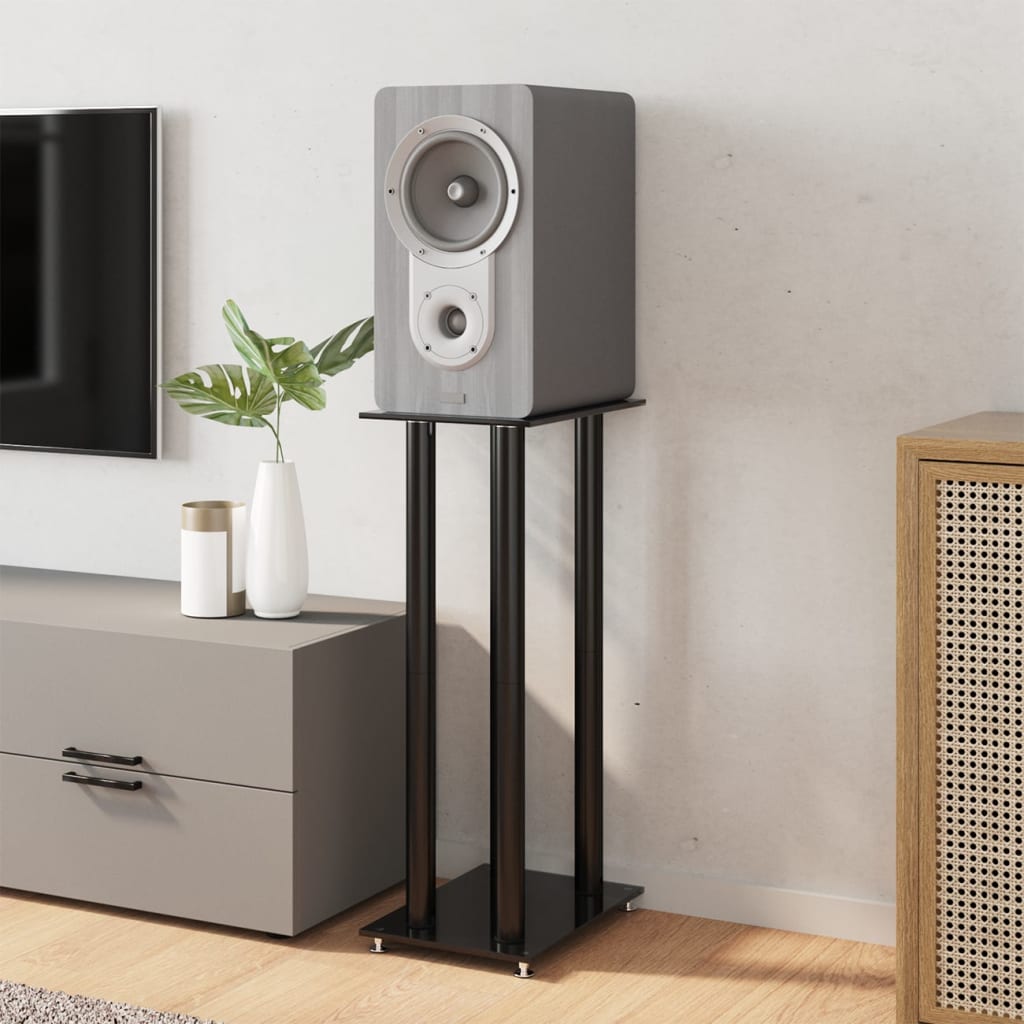 Luidsprekerstandaards 2 st 4 pijlers gehard glas zwart is nu te koop bij PeponiXL, paradijselijk wonen!