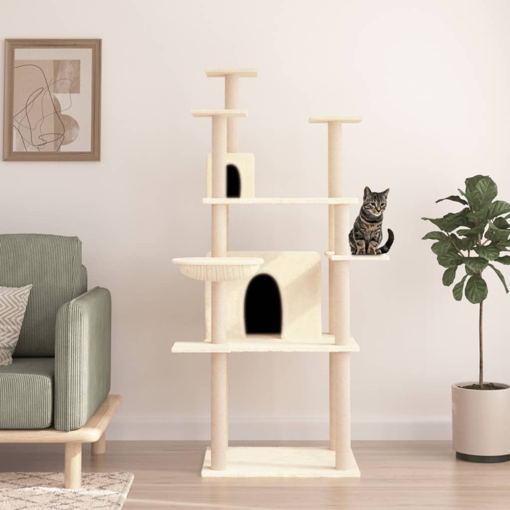 Kattenmeubel met sisal krabpalen 166 cm crèmekleurig is nu te koop bij PeponiXL, paradijselijk wonen!