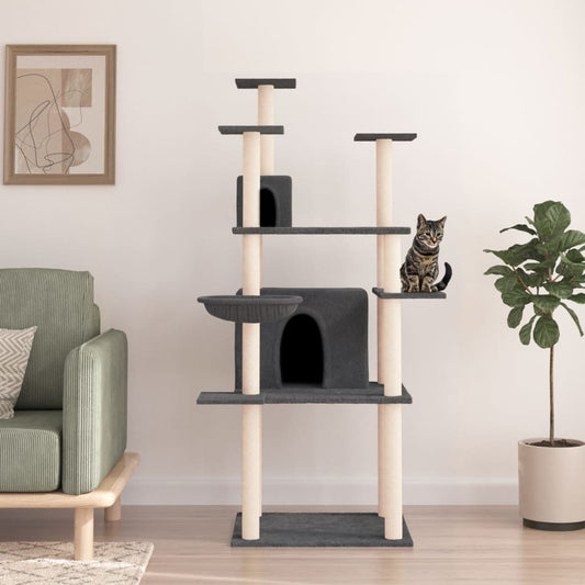 Kattenmeubel met sisal krabpalen 166 cm donkergrijs is nu te koop bij PeponiXL, paradijselijk wonen!