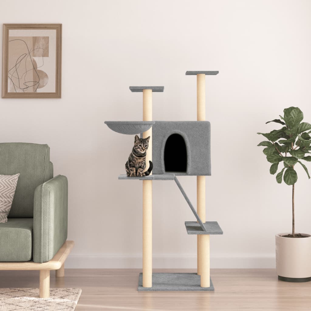 Kattenmeubel met sisal krabpalen 143 cm lichtgrijs is nu te koop bij PeponiXL, paradijselijk wonen!