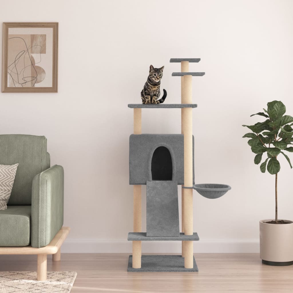 Kattenmeubel met sisal krabpalen 153 cm lichtgrijs is nu te koop bij PeponiXL, paradijselijk wonen!