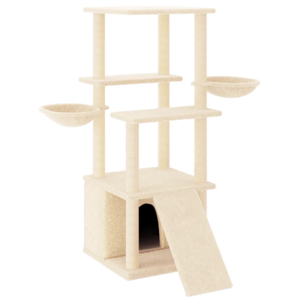 Kattenmeubel met sisal krabpalen 133 cm crèmekleurig is nu te koop bij PeponiXL, paradijselijk wonen!