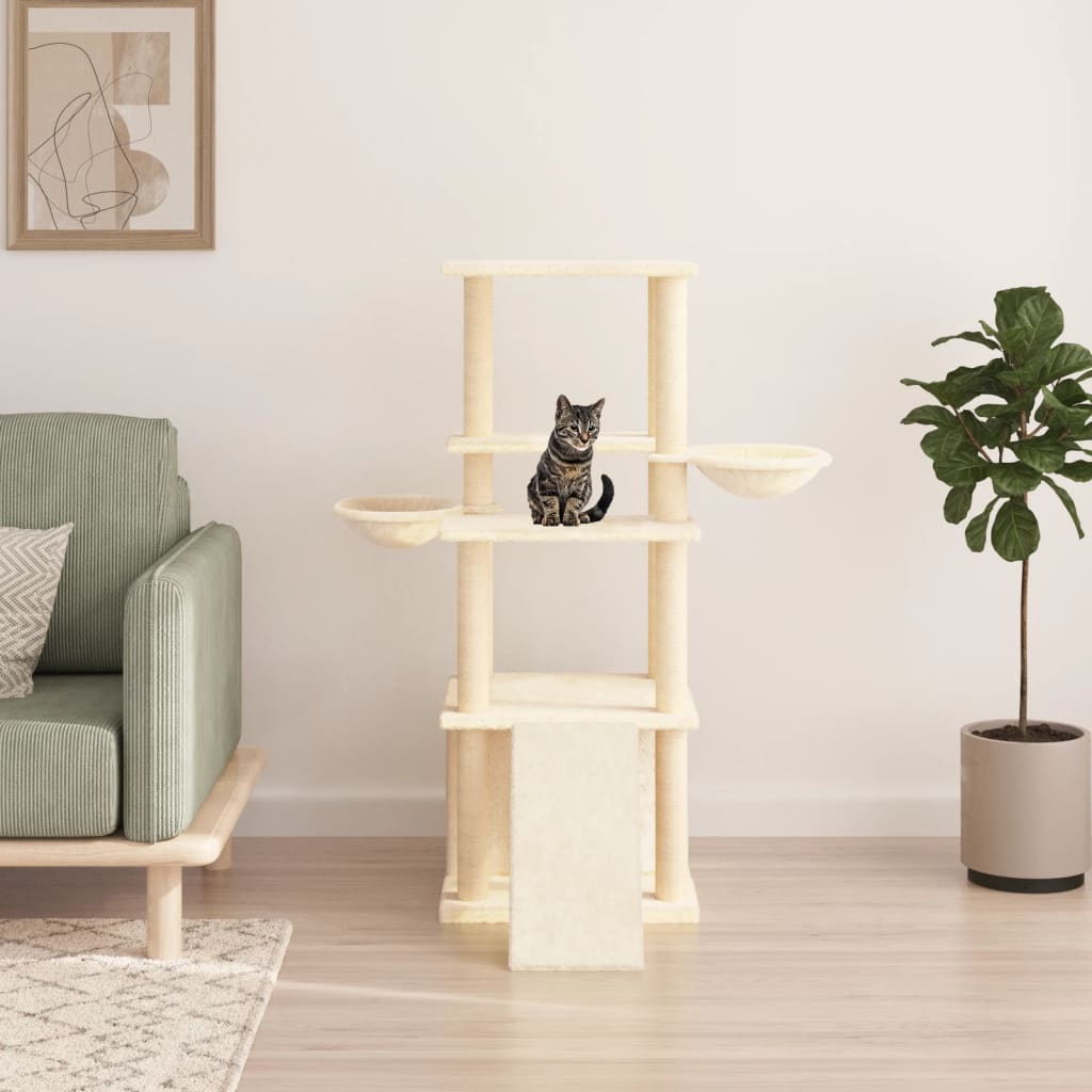 Kattenmeubel met sisal krabpalen 133 cm crèmekleurig is nu te koop bij PeponiXL, paradijselijk wonen!