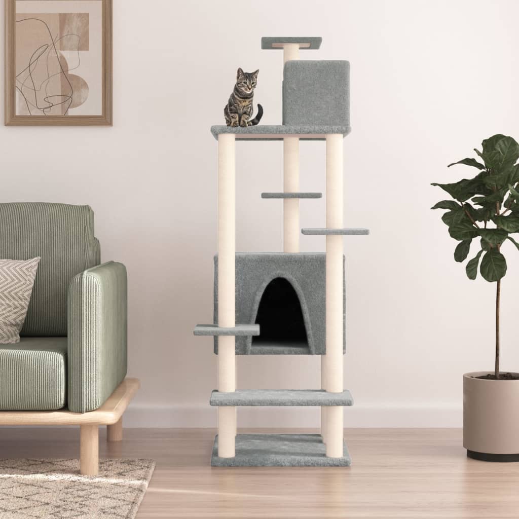 Kattenmeubel met sisal krabpalen 154 cm lichtgrijs is nu te koop bij PeponiXL, paradijselijk wonen!