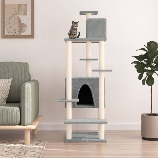 Kattenmeubel met sisal krabpalen 154 cm lichtgrijs is nu te koop bij PeponiXL, paradijselijk wonen!