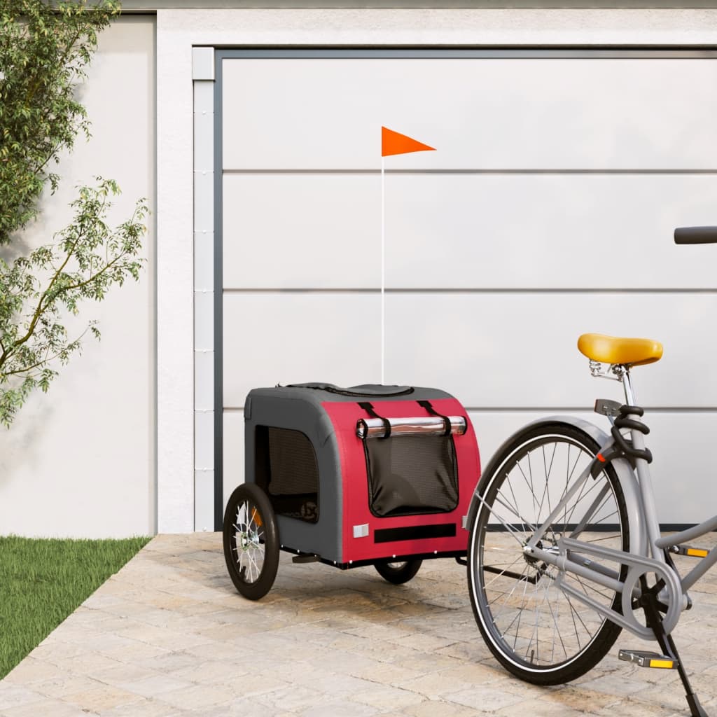 Hondenfietstrailer oxford stof en ijzer rood en grijs is nu te koop bij PeponiXL, paradijselijk wonen!