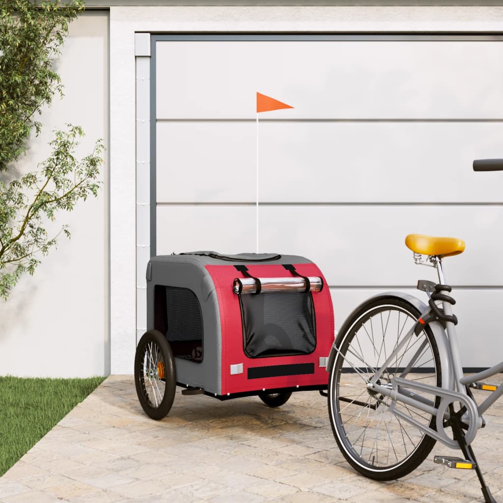 Hondenfietstrailer oxfordstof en ijzer rood en grijs is nu te koop bij PeponiXL, paradijselijk wonen!