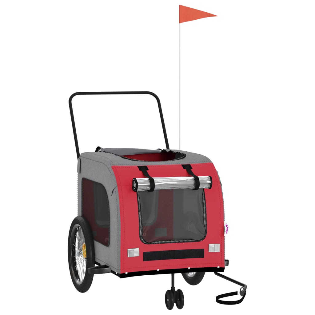 Hondenfietstrailer oxford stof en ijzer rood en grijs is nu te koop bij PeponiXL, paradijselijk wonen!