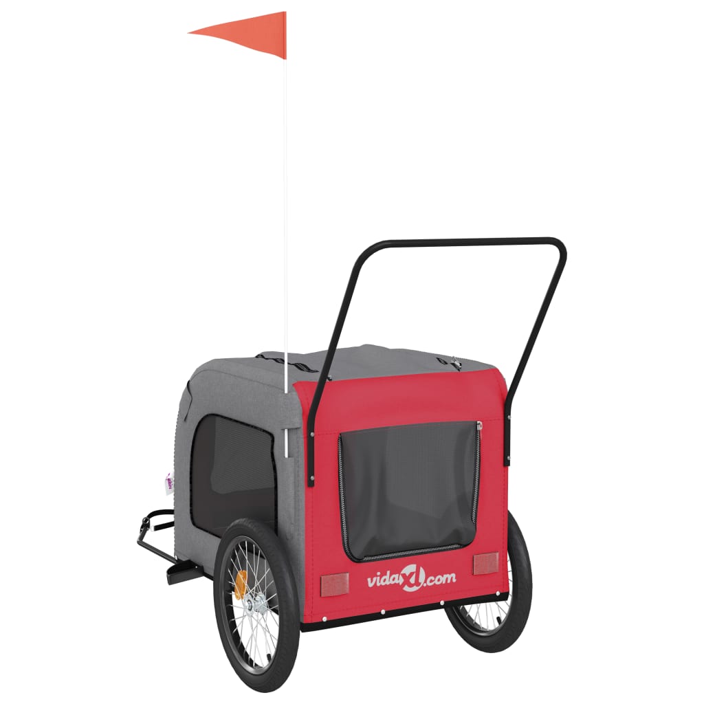 Hondenfietstrailer oxford stof en ijzer rood en grijs is nu te koop bij PeponiXL, paradijselijk wonen!
