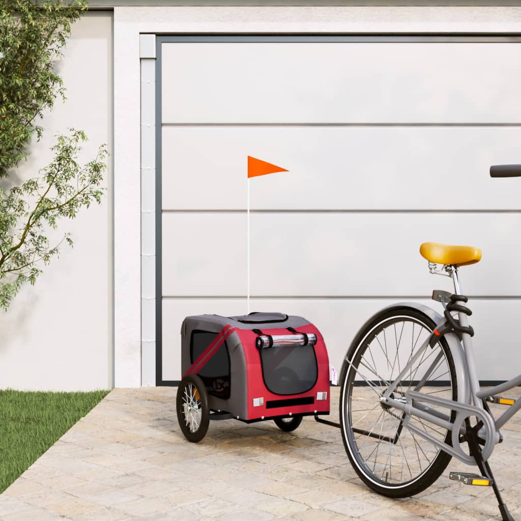 Hondenfietstrailer oxford stof en ijzer rood en grijs is nu te koop bij PeponiXL, paradijselijk wonen!