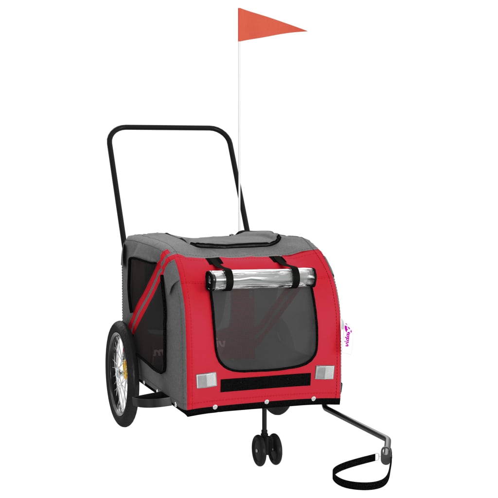 Hondenfietstrailer oxford stof en ijzer rood en grijs is nu te koop bij PeponiXL, paradijselijk wonen!
